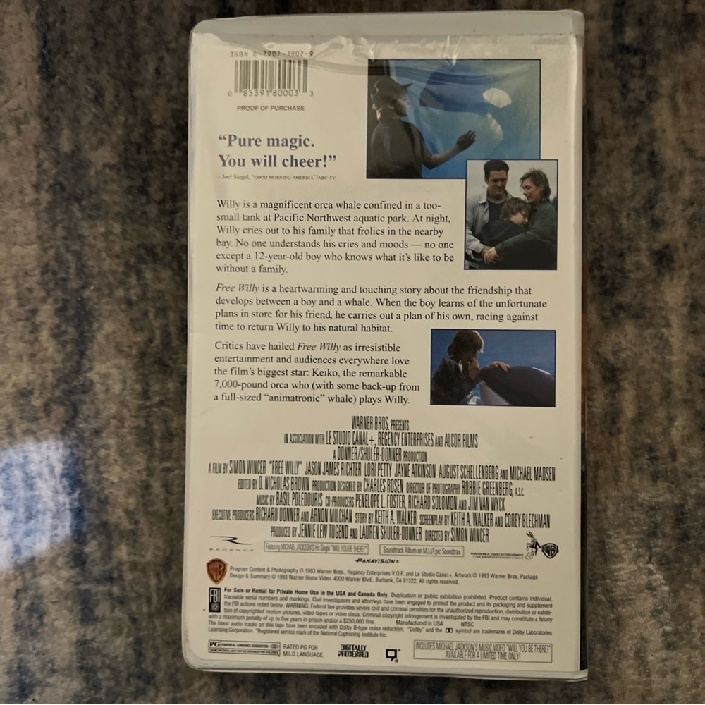 Free‎ Willy VHS Video Tape Original 1st Movie Clamshell Case - Picture 3 of 3
